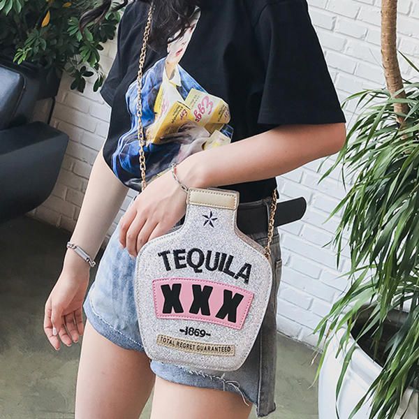 Bolso Bandolera Bordado Con Forma De Botella Con Lentejuelas Láser Para Mujer