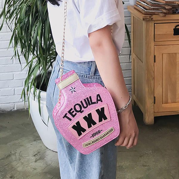 Bolso Bandolera Bordado Con Forma De Botella Con Lentejuelas Láser Para Mujer