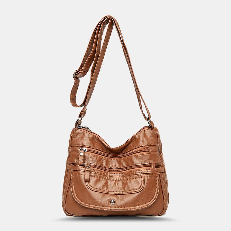 Bolso Bandolera Casual Multibolsillos De Gran Capacidad De Cuero Pu Para Mujer Bolso Bandolera