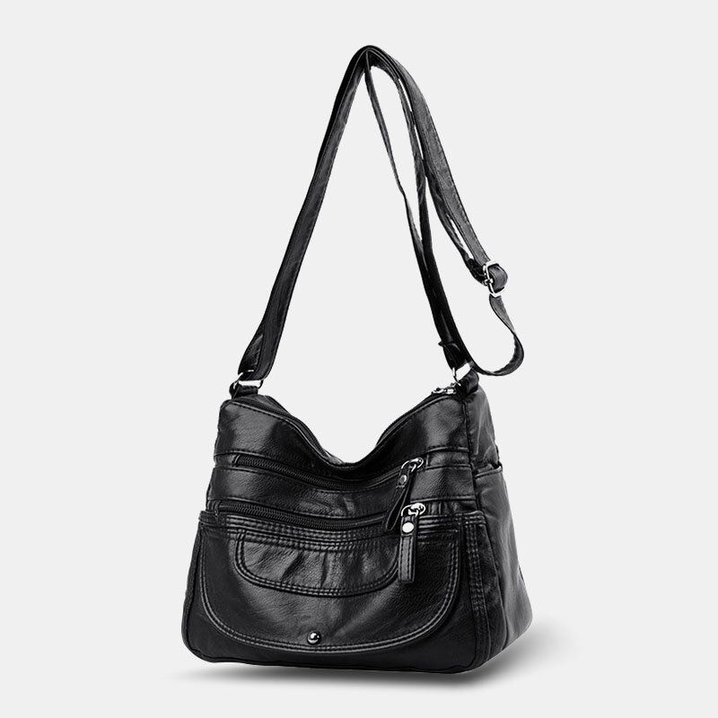 Bolso Bandolera Casual Multibolsillos De Gran Capacidad De Cuero Pu Para Mujer Bolso Bandolera