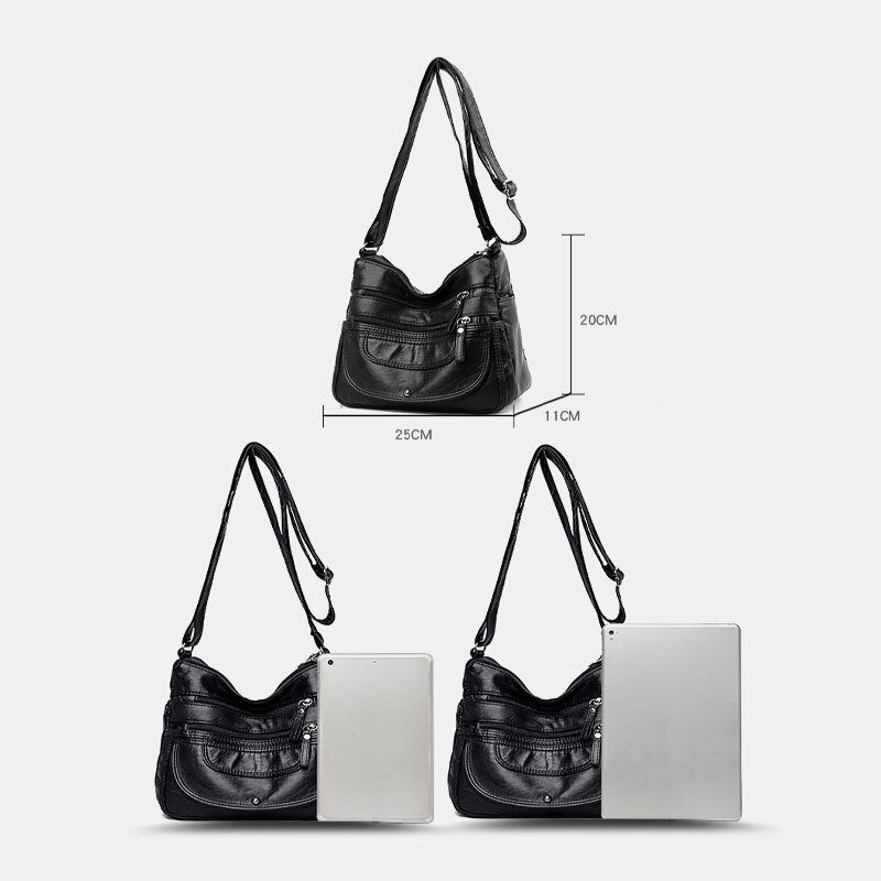 Bolso Bandolera Casual Multibolsillos De Gran Capacidad De Cuero Pu Para Mujer Bolso Bandolera