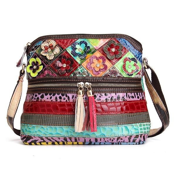 Bolso Bandolera Casual Vintage Floral De Cuero Pu Para Mujer