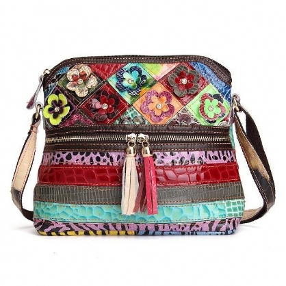 Bolso Bandolera Casual Vintage Floral De Cuero Pu Para Mujer