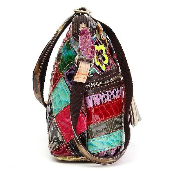 Bolso Bandolera Casual Vintage Floral De Cuero Pu Para Mujer