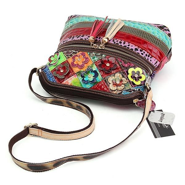 Bolso Bandolera Casual Vintage Floral De Cuero Pu Para Mujer