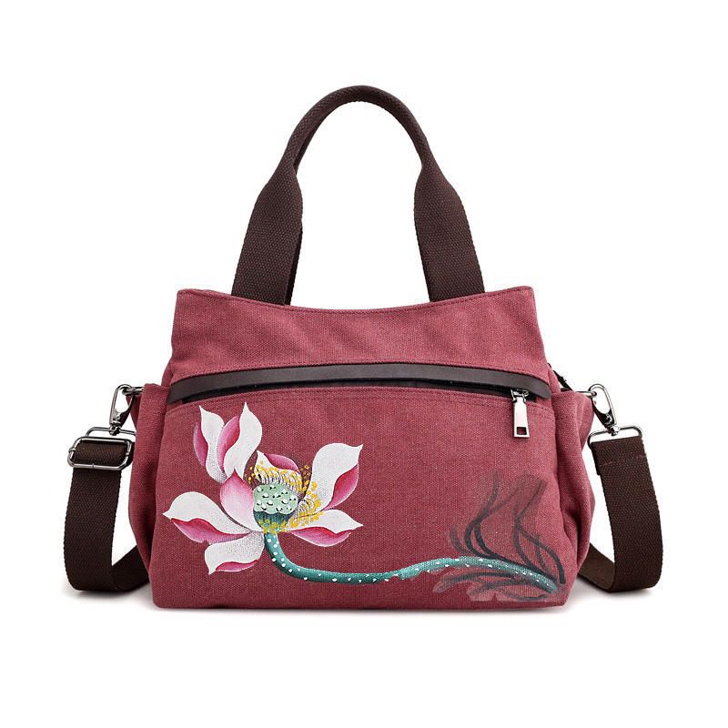 Bolso Bandolera Chino De Lona Lotus Para Mujer