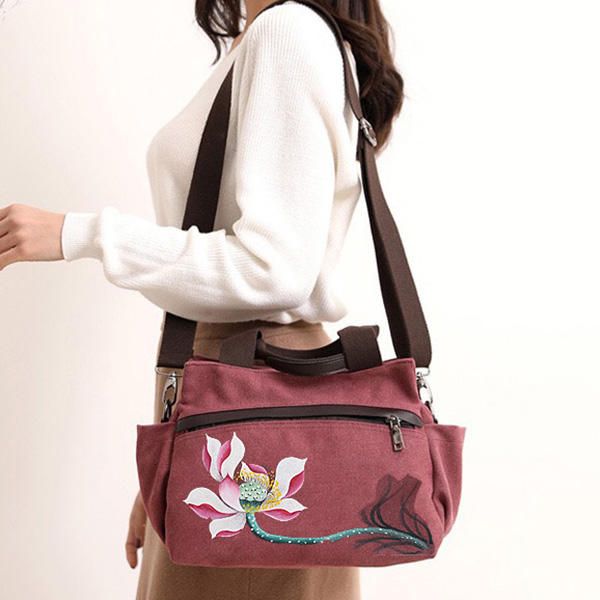 Bolso Bandolera Chino De Lona Lotus Para Mujer