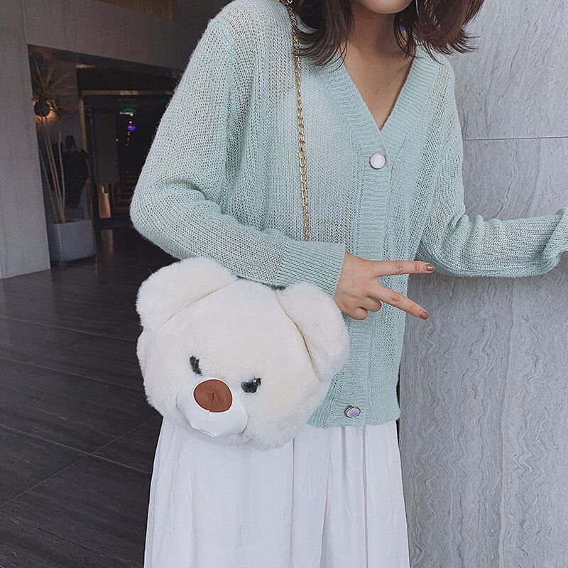 Bolso Bandolera Con Cadenas De Oso De Peluche Lindo Para Mujer