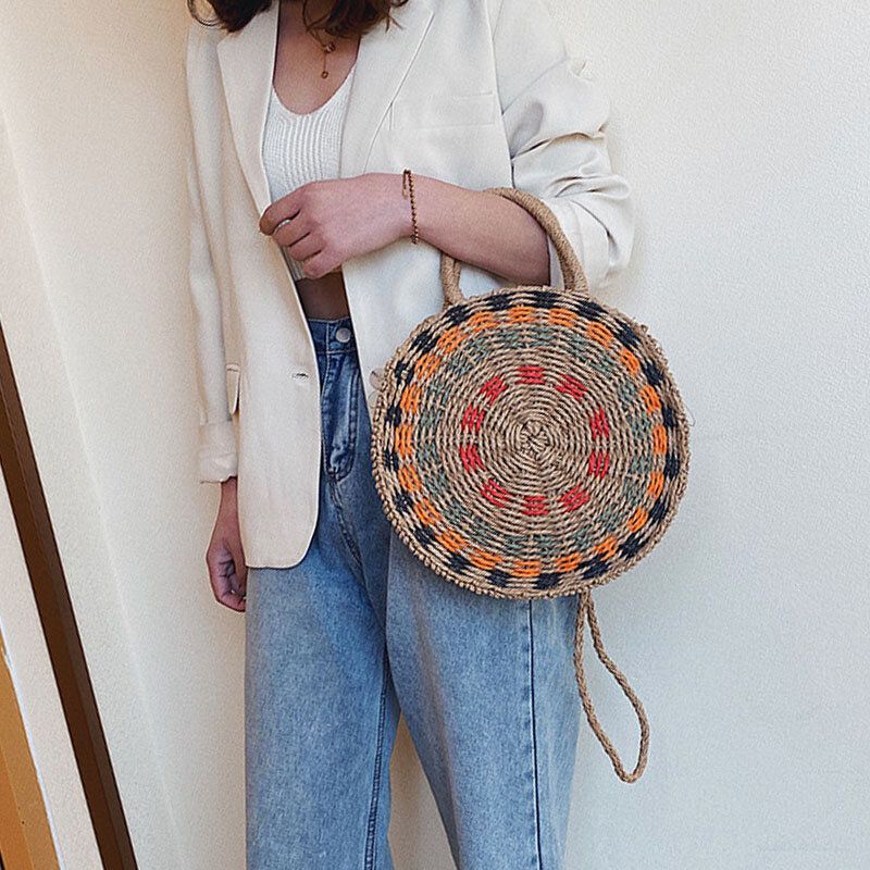 Bolso Bandolera Con Cremallera De Paja De Playa De Verano Para Mujer