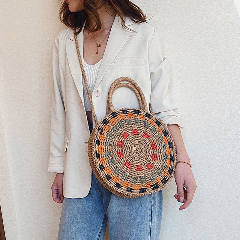 Bolso Bandolera Con Cremallera De Paja De Playa De Verano Para Mujer