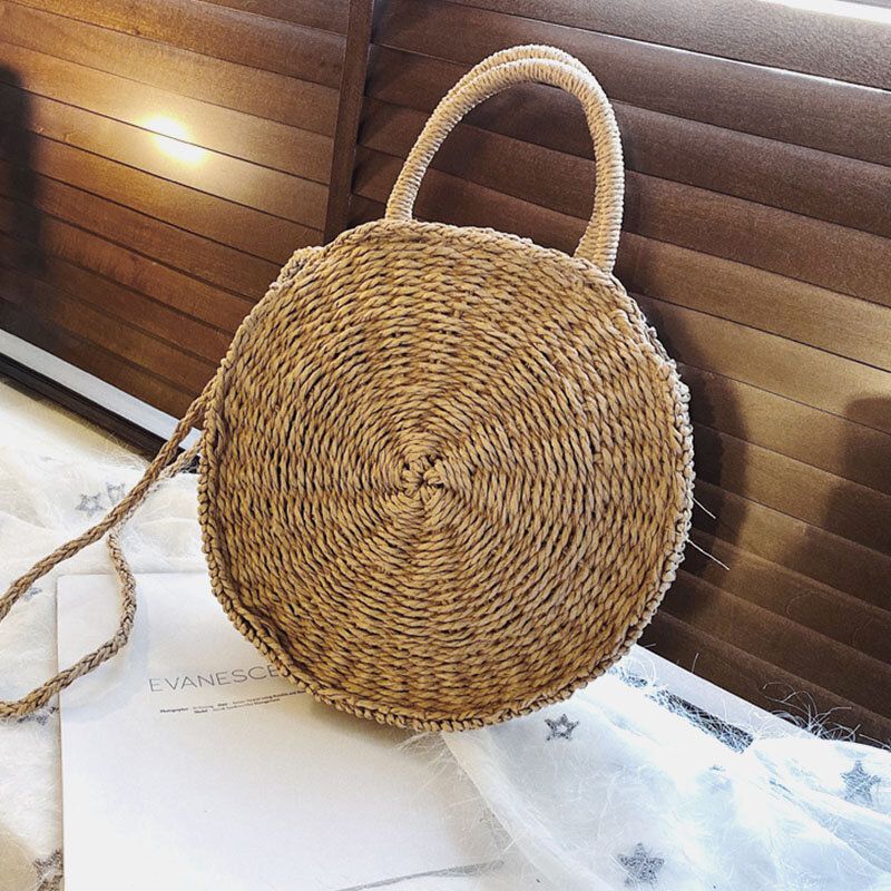 Bolso Bandolera Con Cremallera De Paja De Playa De Verano Para Mujer