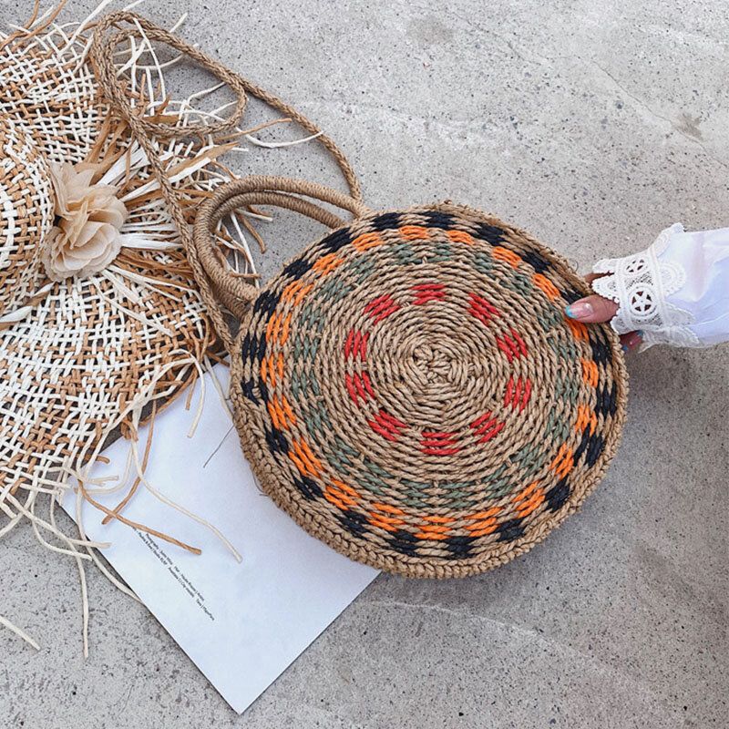 Bolso Bandolera Con Cremallera De Paja De Playa De Verano Para Mujer