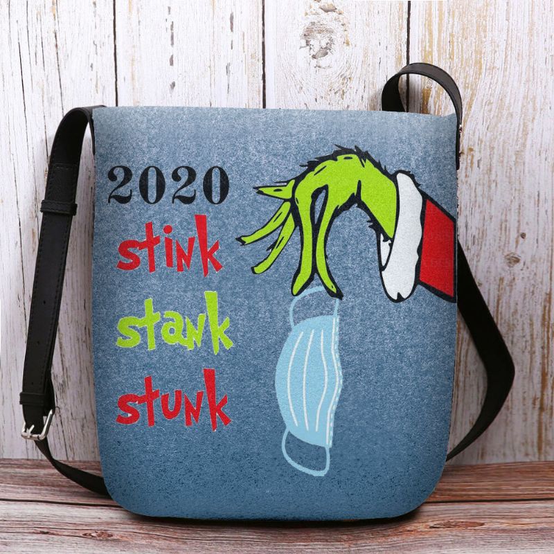 Bolso Bandolera Con Diseño De Monstruo De Pelo Verde Navideño De Fieltro Para Mujer