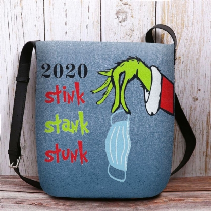 Bolso Bandolera Con Diseño De Monstruo De Pelo Verde Navideño De Fieltro Para Mujer