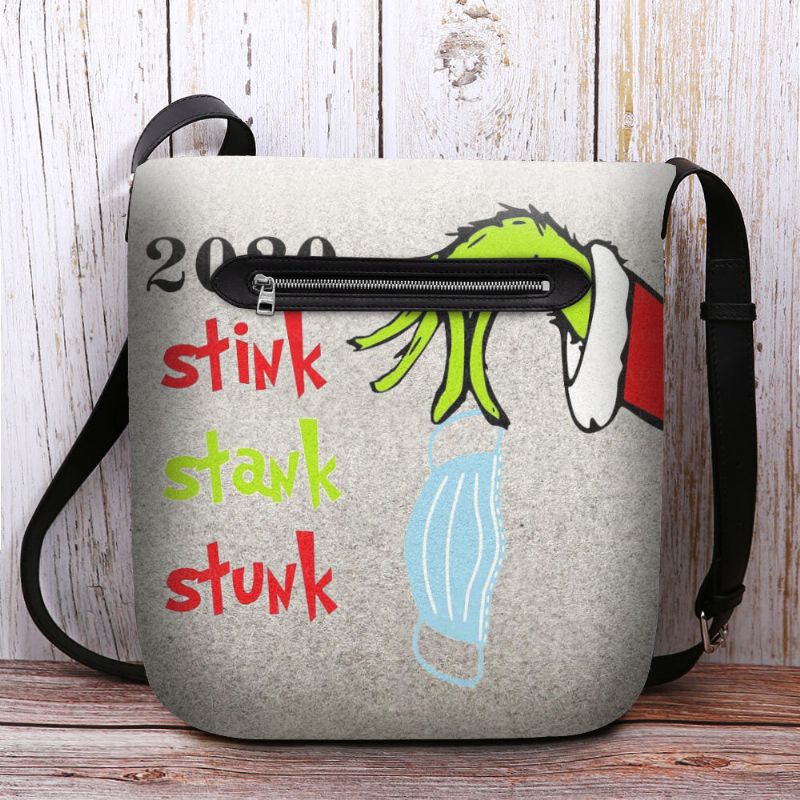 Bolso Bandolera Con Diseño De Monstruo De Pelo Verde Navideño De Fieltro Para Mujer