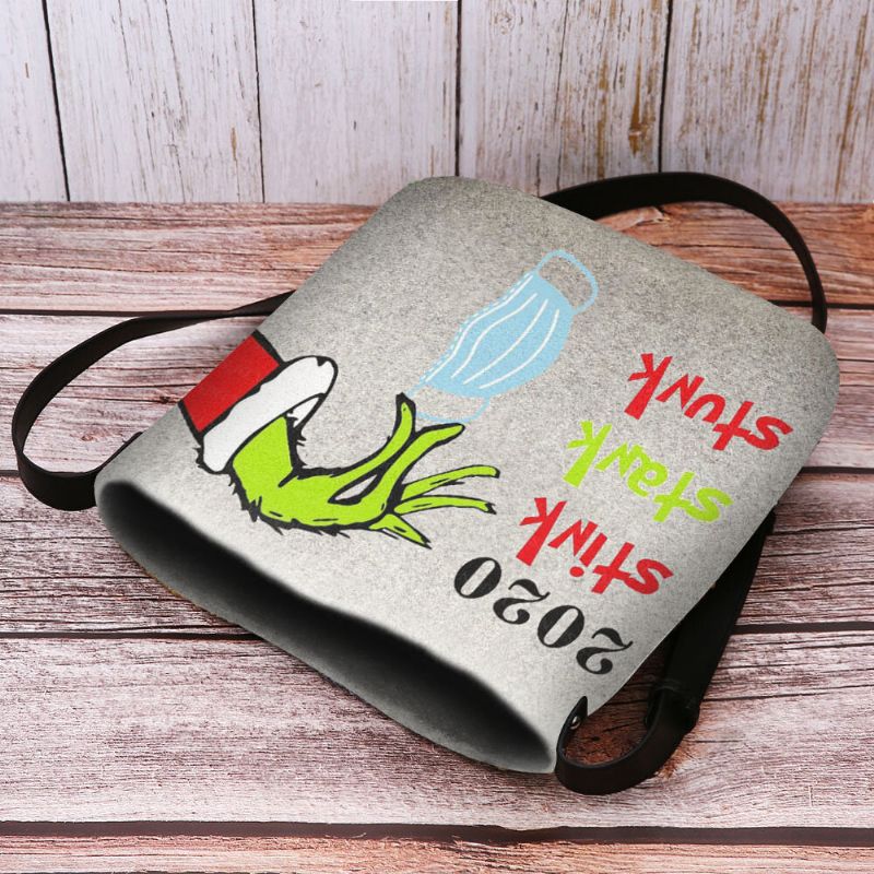 Bolso Bandolera Con Diseño De Monstruo De Pelo Verde Navideño De Fieltro Para Mujer