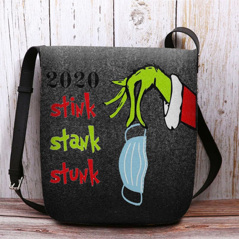 Bolso Bandolera Con Diseño De Monstruo De Pelo Verde Navideño De Fieltro Para Mujer