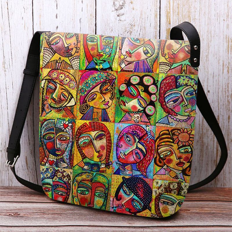 Bolso Bandolera Con Estampado De Figuras De Dibujos Animados Multicolor De Fieltro Para Mujer