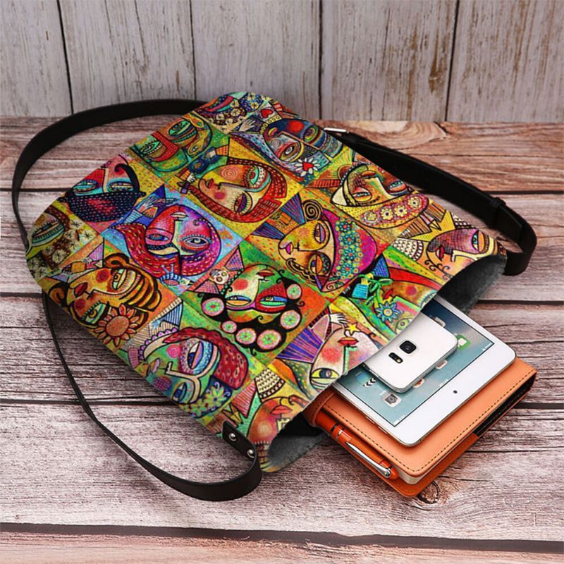 Bolso Bandolera Con Estampado De Figuras De Dibujos Animados Multicolor De Fieltro Para Mujer