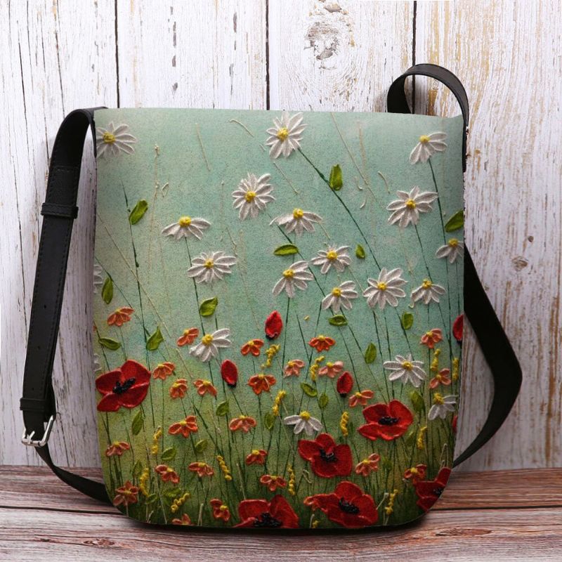 Bolso Bandolera Con Estampado De Flores De Fieltro Para Mujer