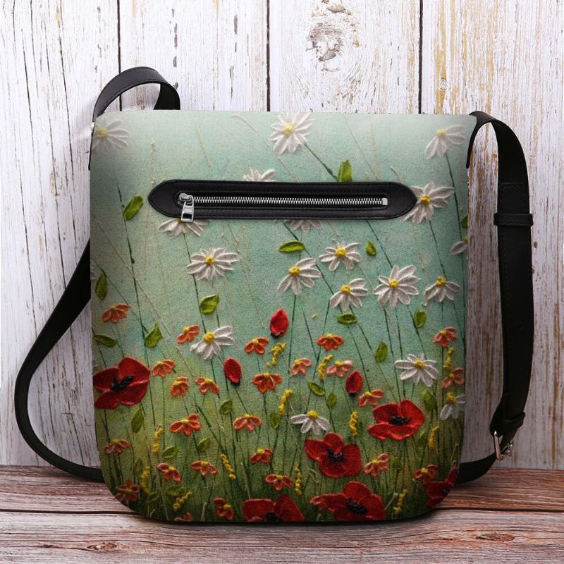 Bolso Bandolera Con Estampado De Flores De Fieltro Para Mujer