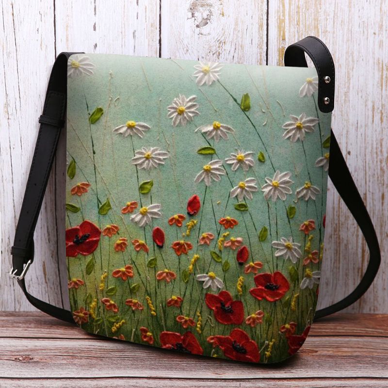 Bolso Bandolera Con Estampado De Flores De Fieltro Para Mujer