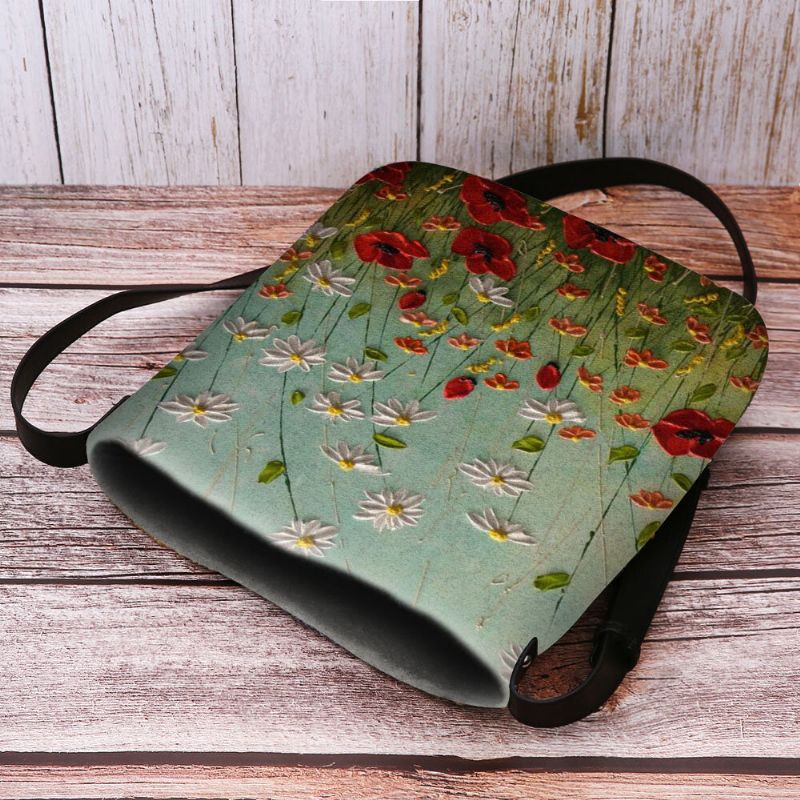 Bolso Bandolera Con Estampado De Flores De Fieltro Para Mujer