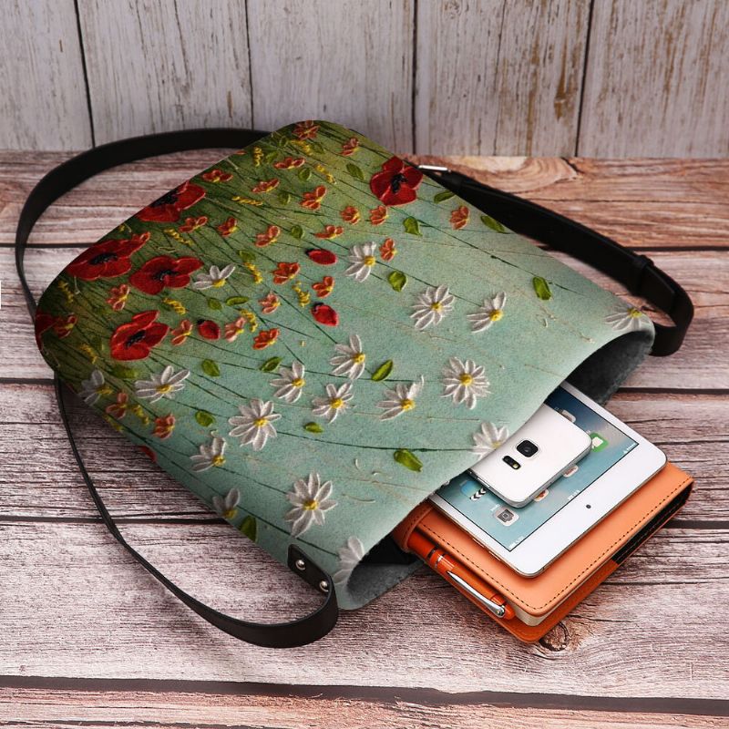 Bolso Bandolera Con Estampado De Flores De Fieltro Para Mujer