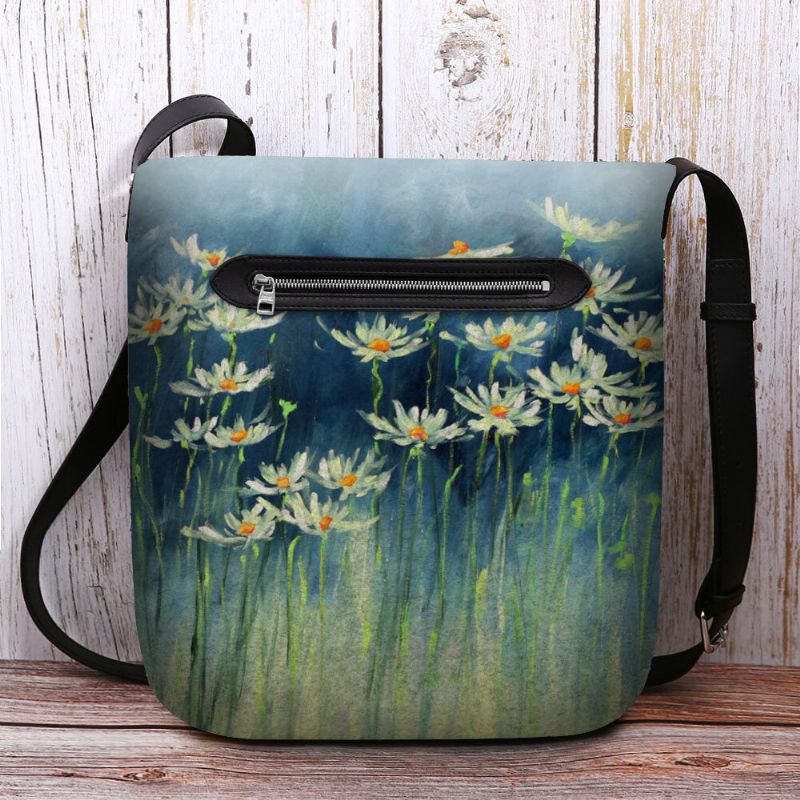 Bolso Bandolera Con Estampado De Flores De Fieltro Para Mujer