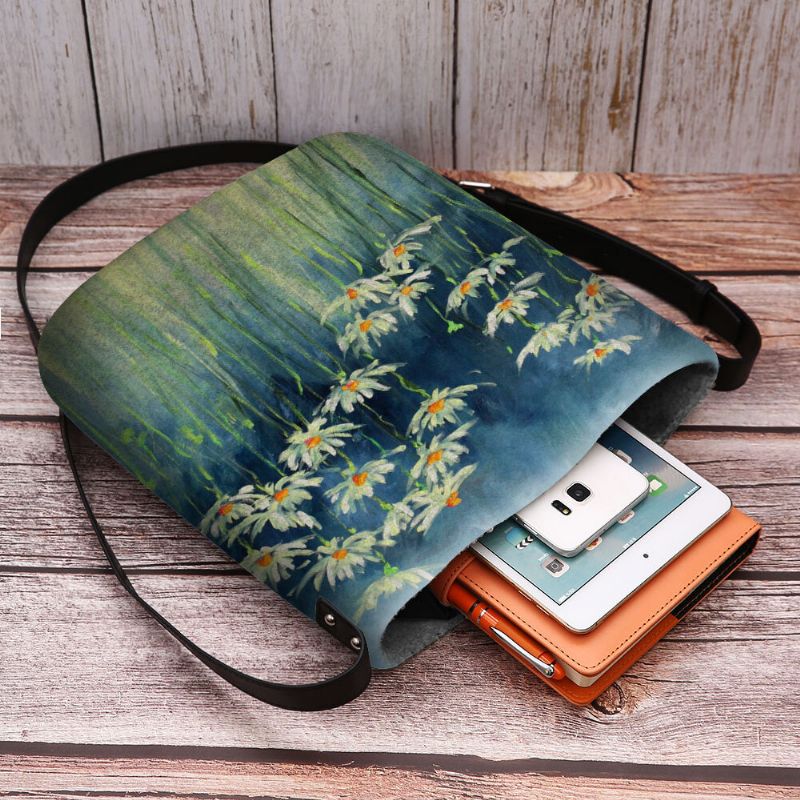 Bolso Bandolera Con Estampado De Flores De Fieltro Para Mujer