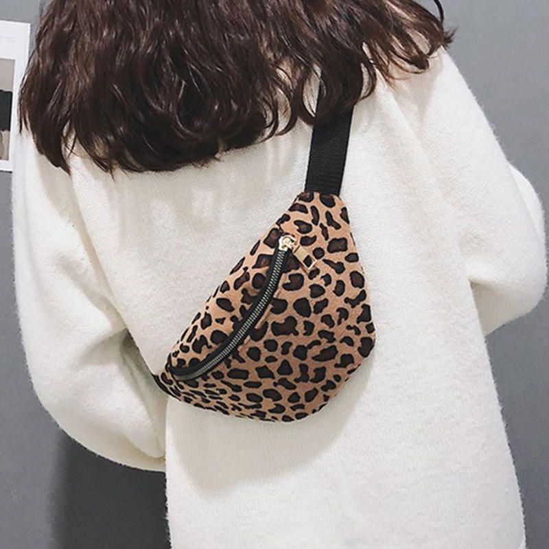 Bolso Bandolera Con Estampado De Leopardo De Felpa Para Mujer