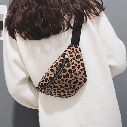 Bolso Bandolera Con Estampado De Leopardo De Felpa Para Mujer