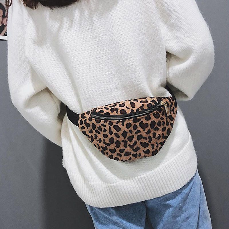 Bolso Bandolera Con Estampado De Leopardo De Felpa Para Mujer