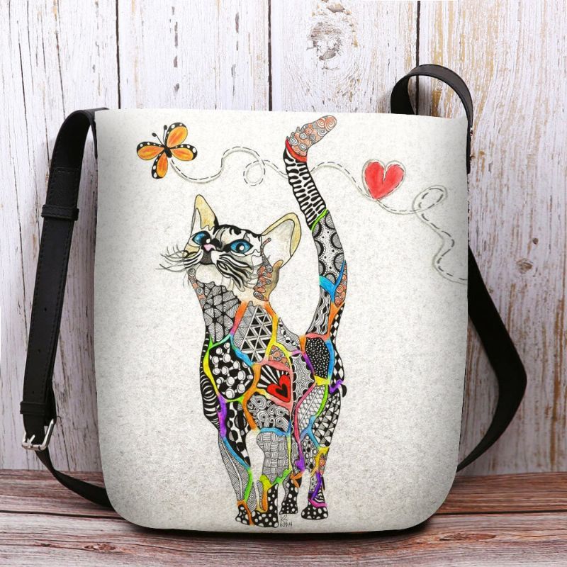 Bolso Bandolera Con Estampado De Mariposa Y Gato Colorido Para Mujer