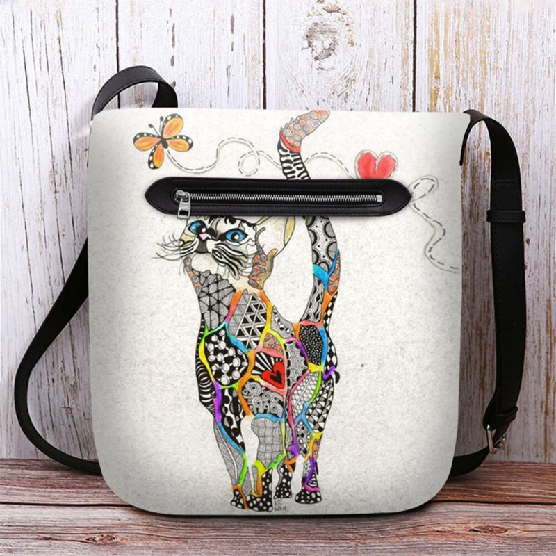 Bolso Bandolera Con Estampado De Mariposa Y Gato Colorido Para Mujer