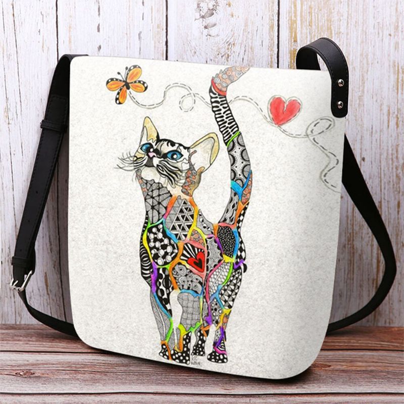 Bolso Bandolera Con Estampado De Mariposa Y Gato Colorido Para Mujer