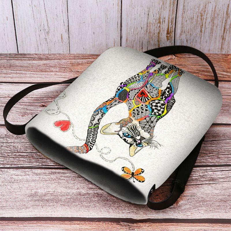 Bolso Bandolera Con Estampado De Mariposa Y Gato Colorido Para Mujer