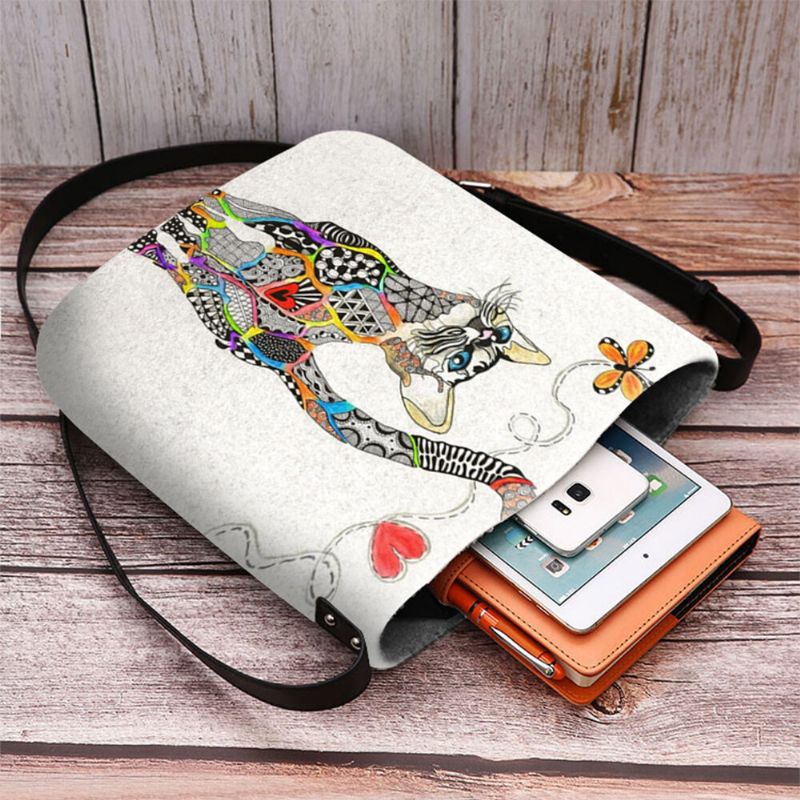 Bolso Bandolera Con Estampado De Mariposa Y Gato Colorido Para Mujer