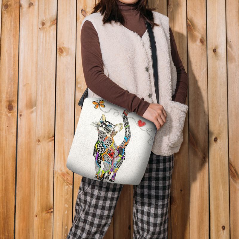 Bolso Bandolera Con Estampado De Mariposa Y Gato Colorido Para Mujer