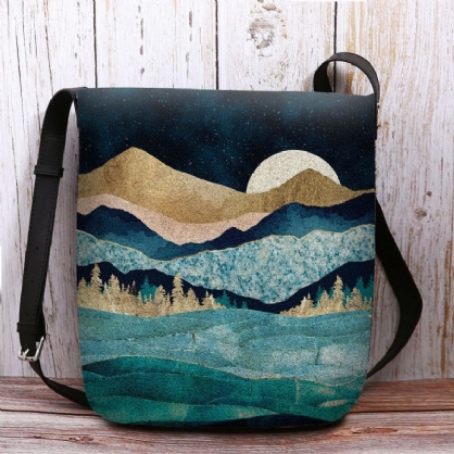 Bolso Bandolera Con Estampado De Paisaje De Montaña De Fieltro Para Mujer