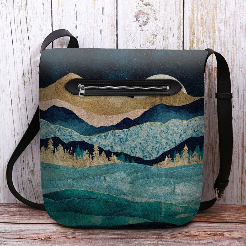 Bolso Bandolera Con Estampado De Paisaje De Montaña De Fieltro Para Mujer