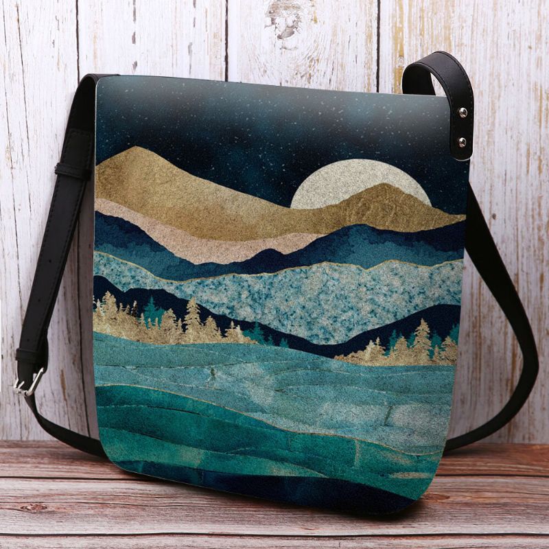 Bolso Bandolera Con Estampado De Paisaje De Montaña De Fieltro Para Mujer