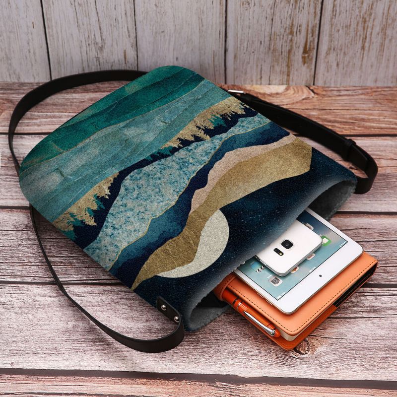 Bolso Bandolera Con Estampado De Paisaje De Montaña De Fieltro Para Mujer