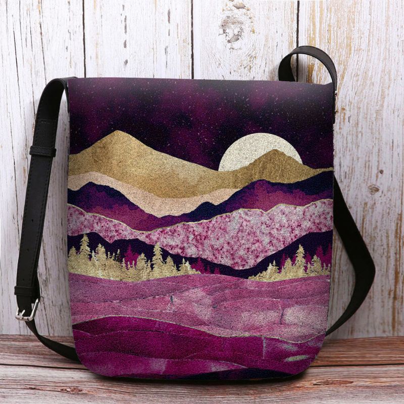 Bolso Bandolera Con Estampado De Paisaje De Montaña De Fieltro Para Mujer