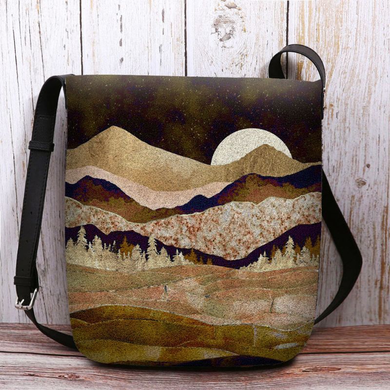 Bolso Bandolera Con Estampado De Paisaje De Montaña De Fieltro Para Mujer