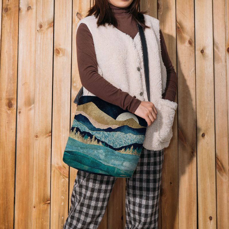 Bolso Bandolera Con Estampado De Paisaje De Montaña De Fieltro Para Mujer