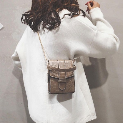 Bolso Bandolera Con Monedero Para Teléfono Con Cadena Con Patrón De Cocodrilo Para Mujer