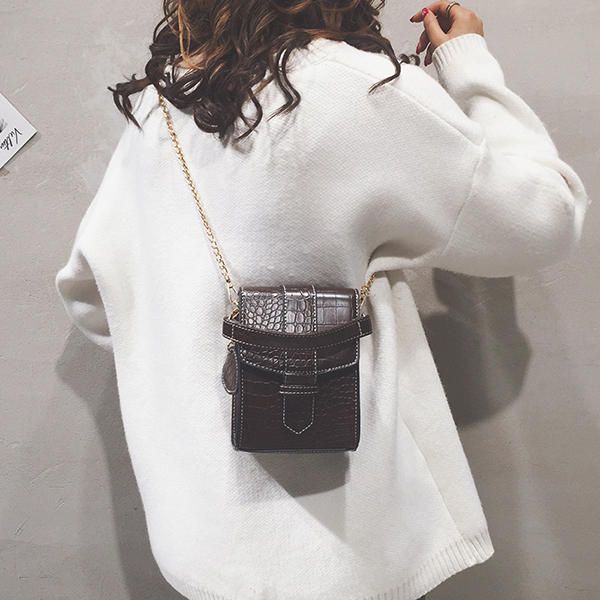 Bolso Bandolera Con Monedero Para Teléfono Con Cadena Con Patrón De Cocodrilo Para Mujer