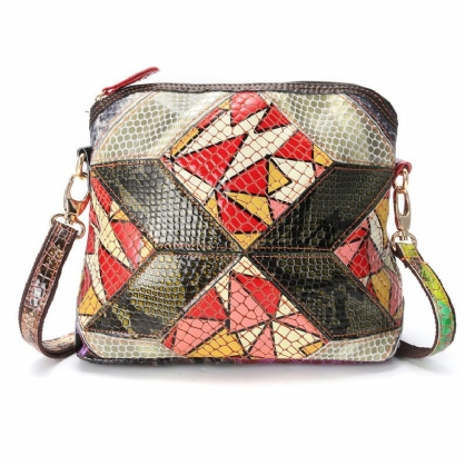 Bolso Bandolera De Cuero Genuino Para Mujer Patchwork Art Shell