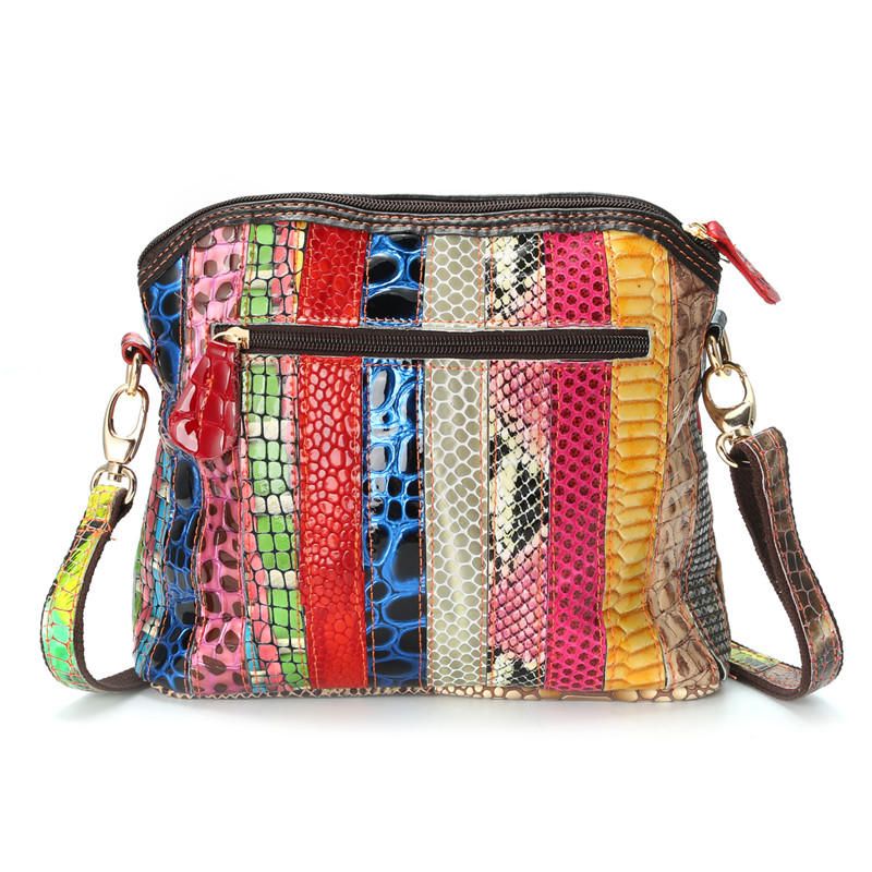 Bolso Bandolera De Cuero Genuino Para Mujer Patchwork Art Shell